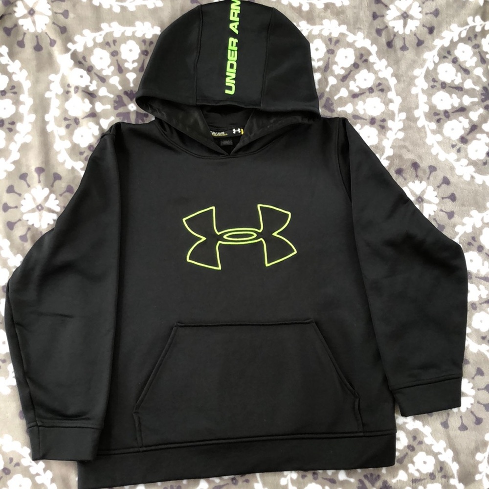 Under Armour  black w/ neon green logo hoodie, YLG